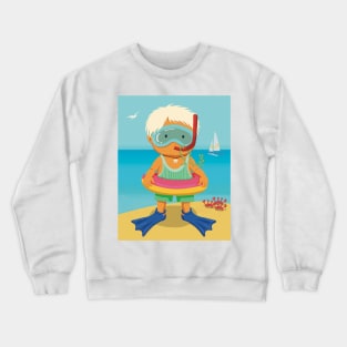 Cute little boy is on vacation dressed for snorkeling in the turquoise sea Crewneck Sweatshirt